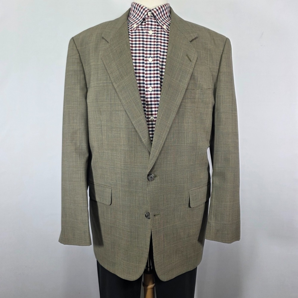 BERT PULITZER Men's Sport Coat Blazer Two Button Brown Wool Plaid‎ Size 46L